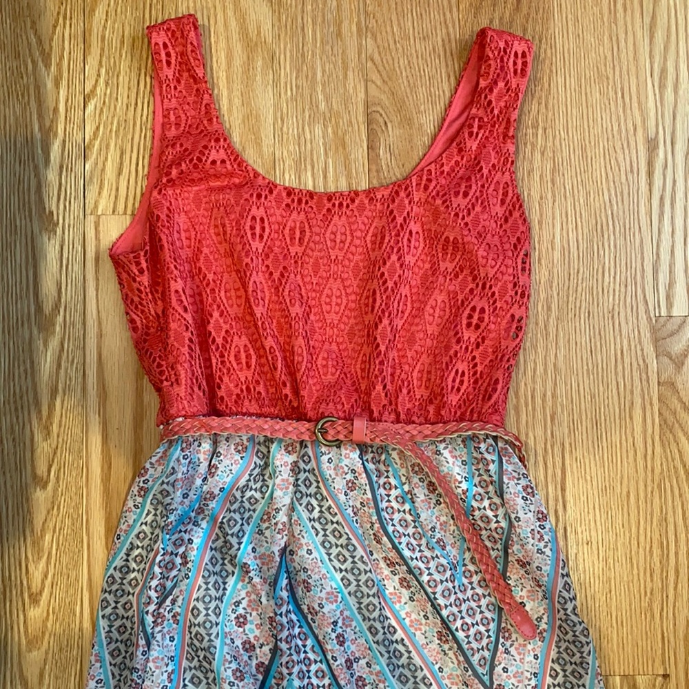 Coral Lace and Chiffon Maxi